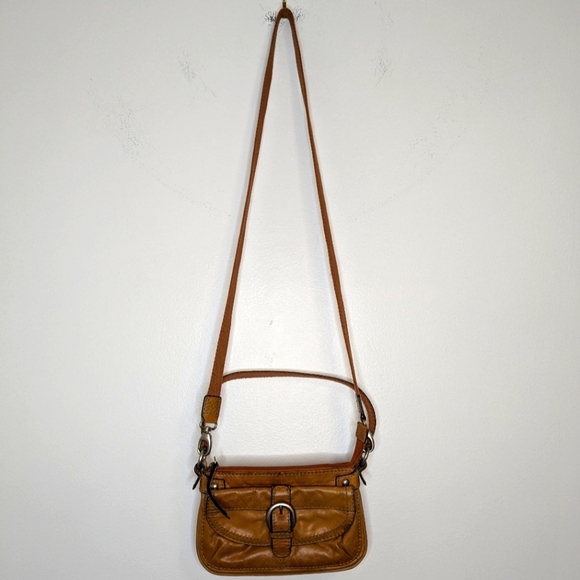 Vintage Fossil Orange Leather & Canvas Crossbody Clutch Bag w/ Shoulder Strap‎ - Picture 7 of 15